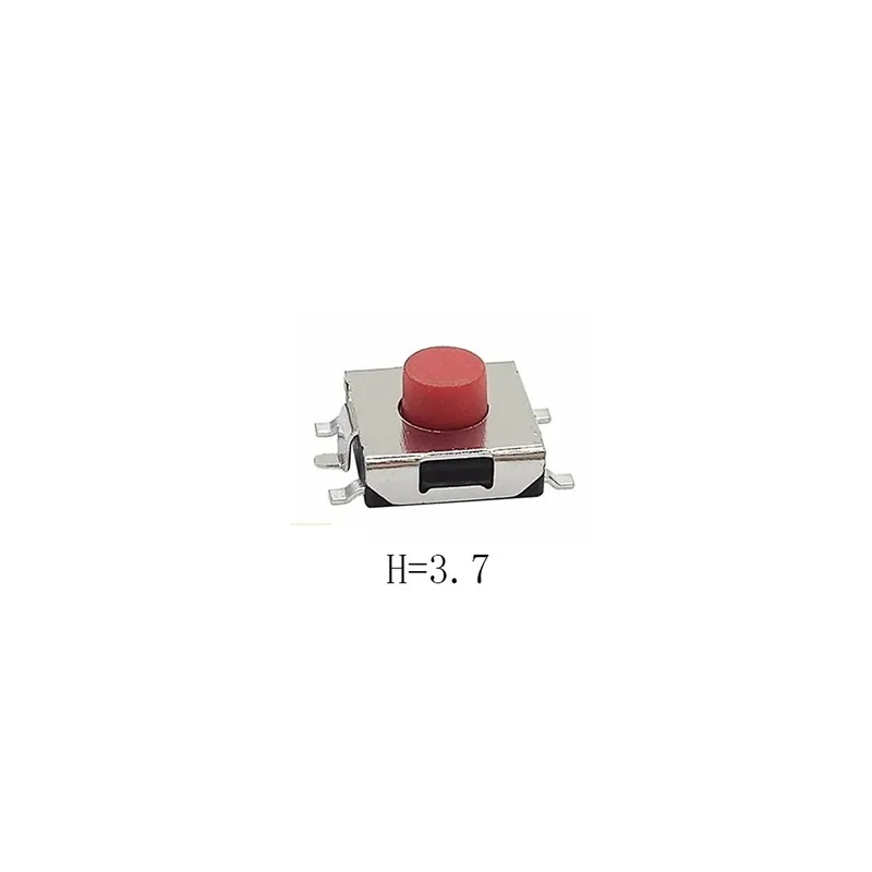 Olcsó 100db-Magasság 3,7mm-50/100db 6,2X6,2mm 5 Tűs SMD(SMT) Piros Nyomógomb PCB Összeszerelt Azonnali Kapcsoló