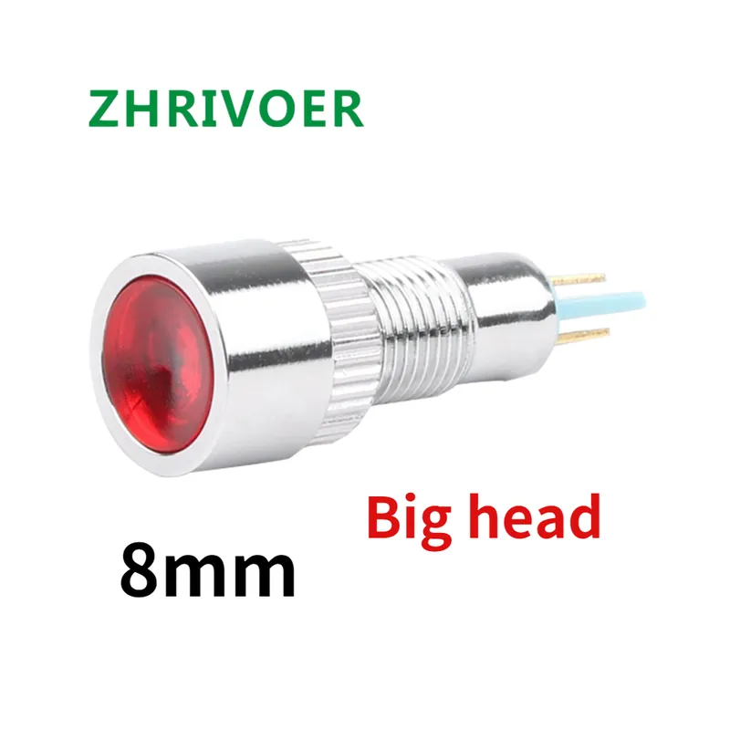 Szezonális akció Homorú Fejű-24V-Piros-1db 8mm Lapos sík fejű LED Fém jelzőkészülék világítás Vízálló Vezérlővezeték kapcsoló