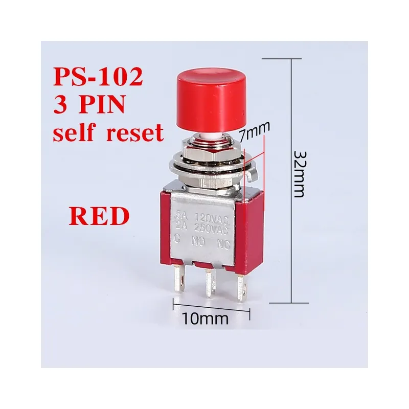 MTS-102-R-F-5db 6mm self reset/Ön-Újraindító - Önzáró póluskapcsoló DPDT Mikrokapcsoló 6a/2/3V 3A/125V mts-202/102/103 AC Csak ma