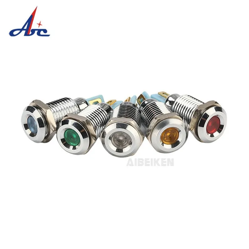 Kihagyhatatlan ajánlat 12V-Piros LED-12V 24V 110V 220V 10mm Vízálló 10mm LED Fém jelzőkészülék világítás vezetékkel Színes jel lámpa