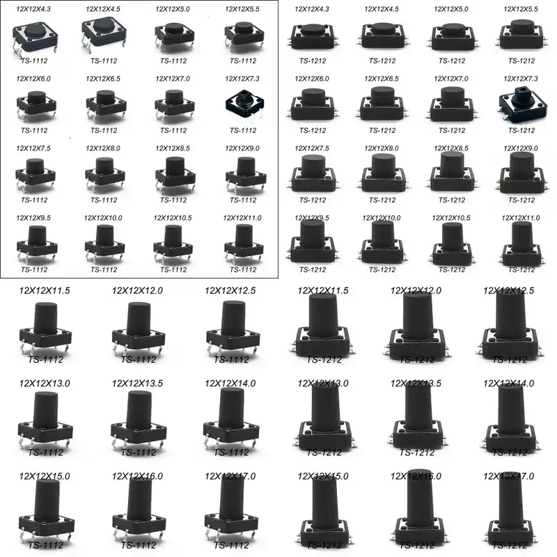 10db-4 Tűs DIP-12X12X8,5-10/30db 2Típusú 12X12 4 Tűs DIP SMT Azonnali érintős kapcsoló Nyomógomb Fekete Korlátozott ajánlat