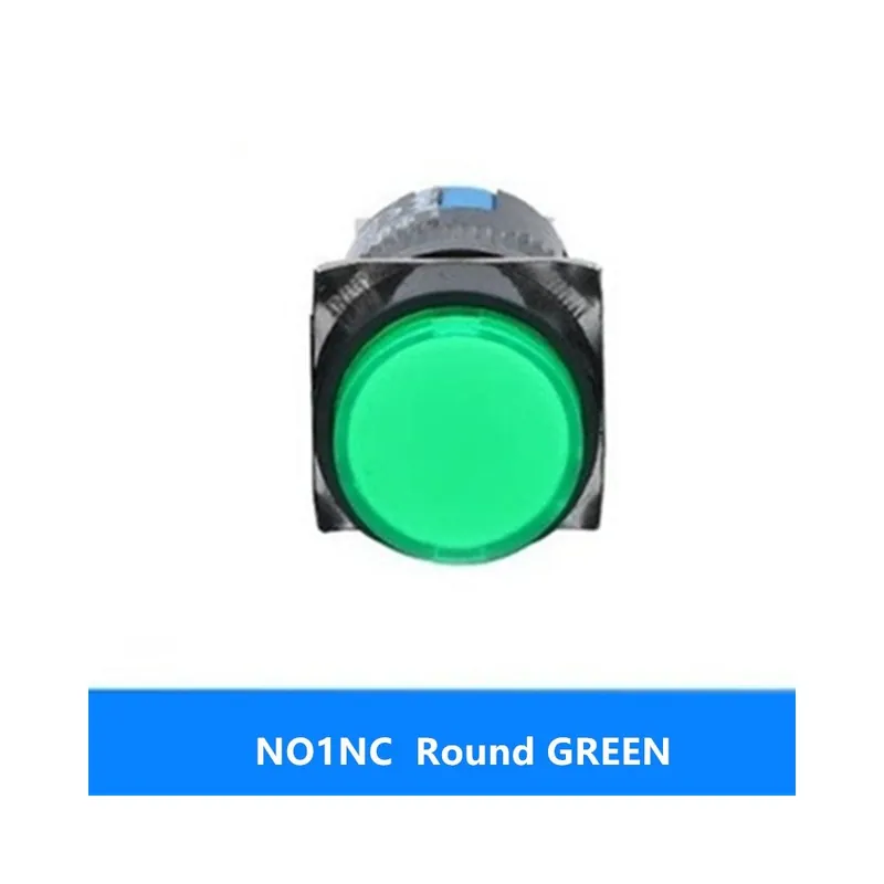 Azonnali-220V-Zöld-16mm LED lámpa Nyomógomb kapcsoló Színes lámpa Kerek Nyomógomb Automatikus Újraindító LA16Y-11D 12v24v220v Vásárlói kedvenc