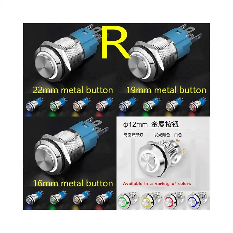 Biztonságos vásárlás Azonnali Ön-Újraindító-12MM-12-24V Aljzat nélkül-Piros-Magas fejű Led Fém gomb kapcsoló Vízálló Automata Reset Önzárós