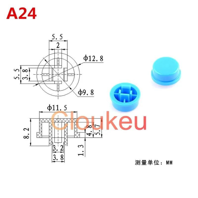Utolsó esély 1db-Piros-A24 --12x12x7,3mm érintős kapcsoló kupak B3F-4050/4055/5050 A14 A21 A24 A25