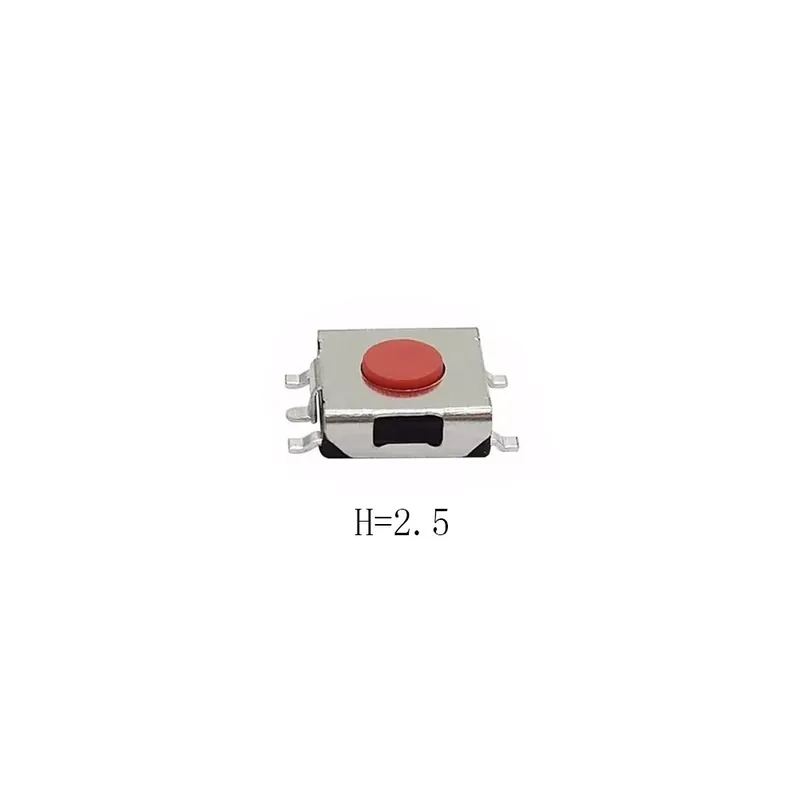 Csak ma 100db-Magasság 2,5mm-50/100db 6,2X6,2mm 5 Tűs SMD(SMT) Piros Nyomógomb PCB Összeszerelt Azonnali Kapcsoló
