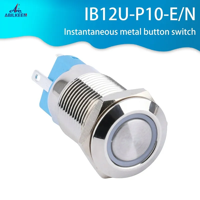 Utolsó esély Zöld LED-Azonnali-220V-1db 12mm LED azonnali Fém gomb kapcsoló Ön-helyreállító gomb Automata Újraindító gomb Vízálló LED