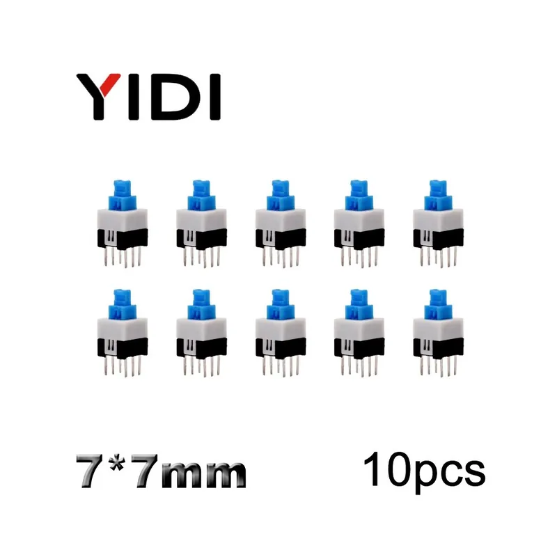 Prémium Piros kupak-Záró-7,0x7,0mm-10db PCB érintős Mini Reteszelt Nyomógomb On-Off Önzárós Kioldó kapcsoló DIP 6 Tűs kupak