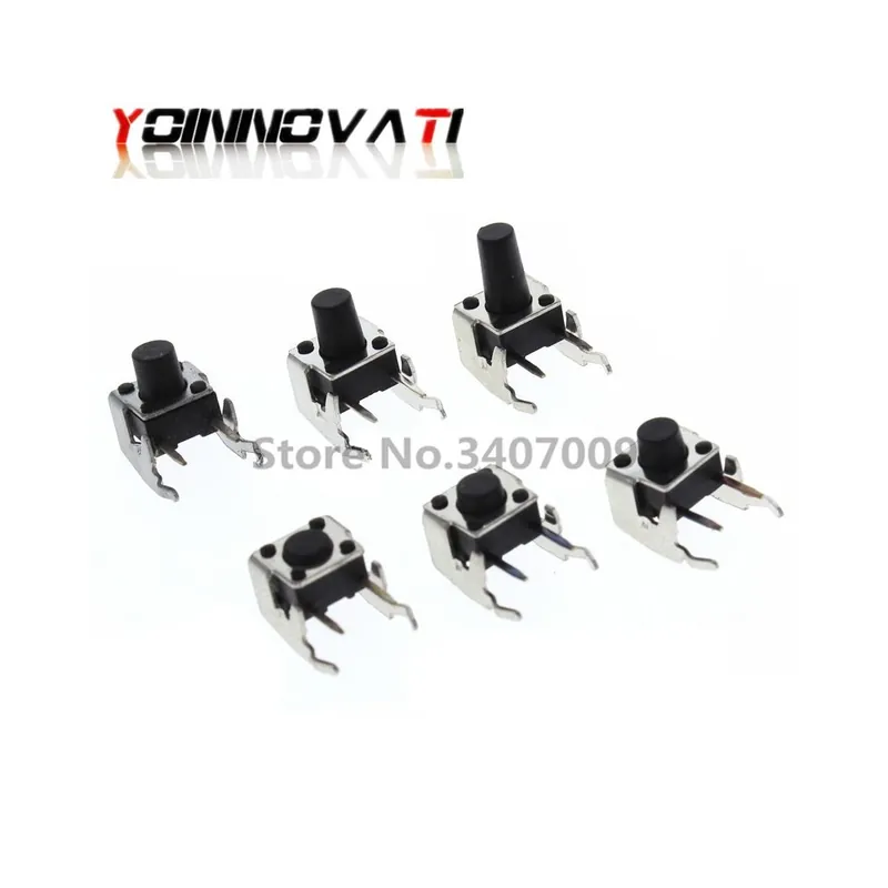 Akció 6x6x10-50db 6*6*5/4,3/4,5~10mm PCB Azonnali érintős Nyomógomb kapcsoló Derékszög 6x6x5mm Stenttel