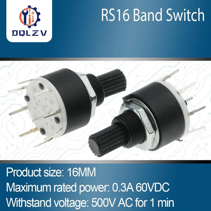 2db-2 Pólusú 4-SR16 16mm forgó Sáv kapcsoló 15mm tengely DC60V 0,3A 15mm tengely Virág tengely Kerek kapcsoló Rendeld meg most