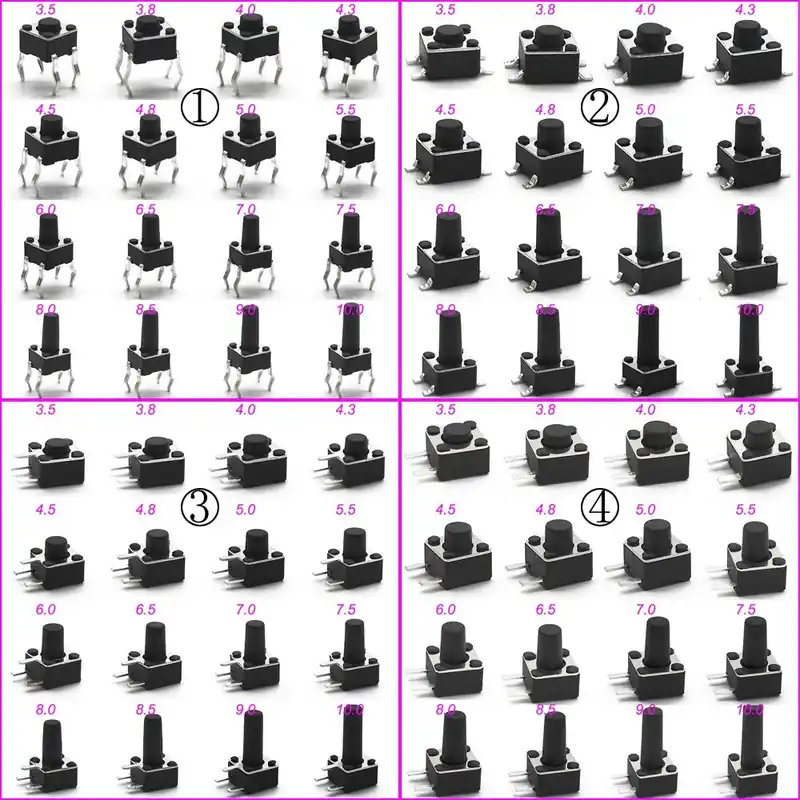 Típus1 4 Tűs DIP-4,5x4,5x6,0mm-50db DIP SMT12V Mikro gomb érintős kapcsoló Azonnali Taktikai Nyomógomb Kulcsjátékhoz Árengedmény