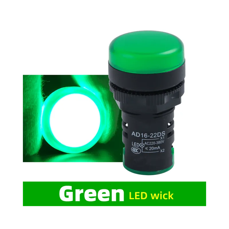 AC220V-380V-Zöld-LED kanóc-12V 24V 220V 380V 22mm 1db Panelre szerelt LED Erős jelzőkészülék Őrláng AC / DC Univerzális Különleges ajánlat