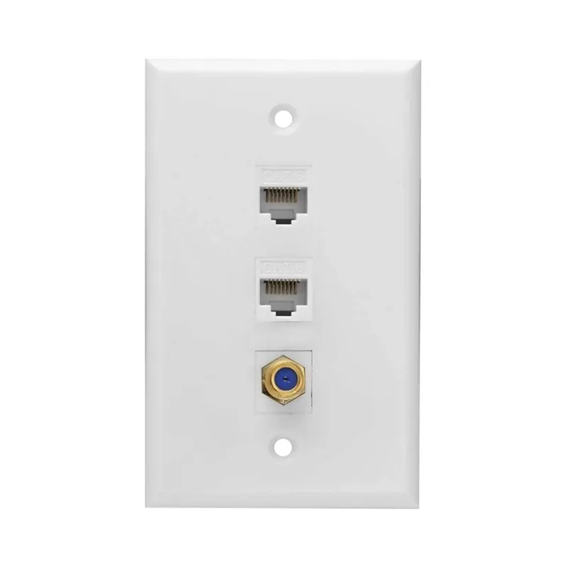 Kiárusítás ABN Ethernet Koaxiális Fali lemez,2 Portos Cat6 RJ45 Keystone 1 és 1 Portos F típus csatlakozó Koaxiális Keystone 1 Anya - Anya