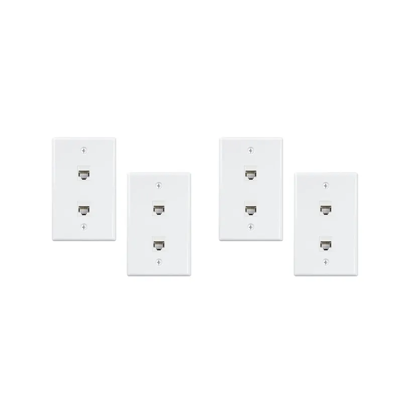Prémium 4 csomag 2 Portos Ethernet Fali lemez, Cat6 Anya - Anya Fali Jack RJ45 Keystone 1 Beépített csatlakozó fali konnektor, Fehér