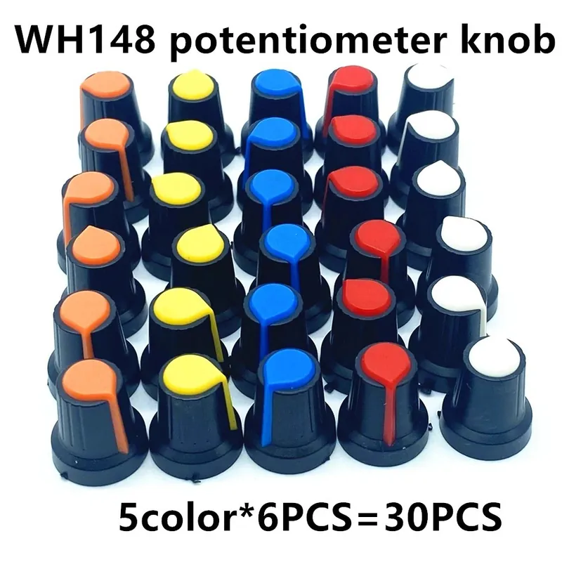 30db 5 színben WH148 Potenciométer Gomb kupak(rézmag) 15X17mm 6mm Tengelyfurat AG2 Sárga Narancssárga Kék Fehér Piros Biztonságos vásárlás