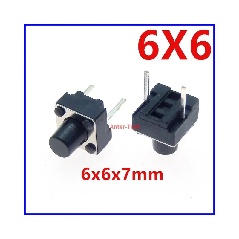Kedvezmény 100db nyomógomb Kapcsoló Azonnali Nyomógomb 6x6x7 6*6*7mm középső tűs 2 Tűs