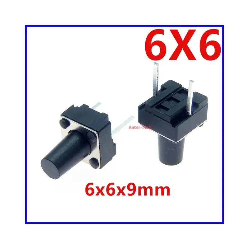 Ingyenes szállítás 100db 6x6x9 6*6*9mm nyomógomb Kapcsoló Azonnali Nyomógomb középső tűs 2 Tűs