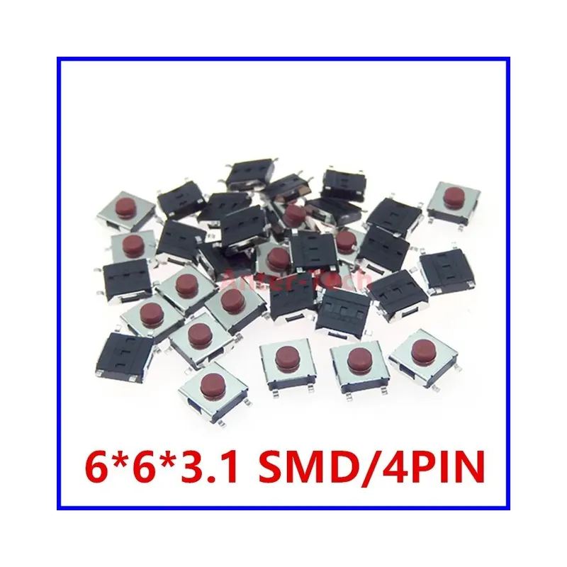 100db 6*6*3,1mm SMD Kapcsoló 4 Tűs érintős Mikrokapcsoló Nyomógomb Kapcsoló Piros SMD Nyomógombos Kapcsoló 6x6x3,1mm Olcsó