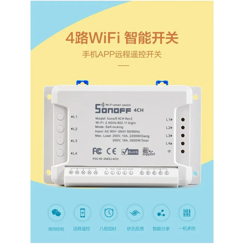 Wifi Smart okos Kapcsoló 4-irányú mobiltelefon távvezérlésű minden Csatorna Független Vezérlős Hangvezérlő 4CH R2 Népszerű