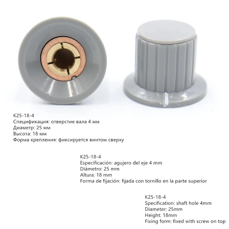 Olcsóbb K25-18-4mm-6db Potenciométer gomb / Alumínium ötvözet Potenciométer kupak / Potenciométer fogantyú Belső furat 4MM / 6MM