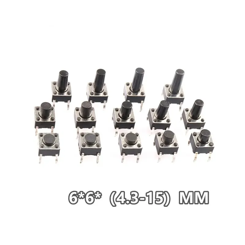 Biztonságos vásárlás 6x6x12MM-50db/csomag Mikrokapcsoló 6x6 Kulcsos kapcsoló DIP Függőleges 4-tűs Könnyű érintésű Nyomógomb Mini