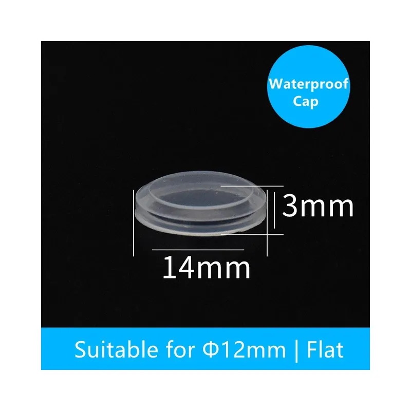 12mm Lapos-Vízálló kupak Szilikon Áttetsző Porálló kupak Fém gombos Kapcsolóhoz 12/16/19/22/25mm felületű - 10 db/doboz Azonnali szállítás