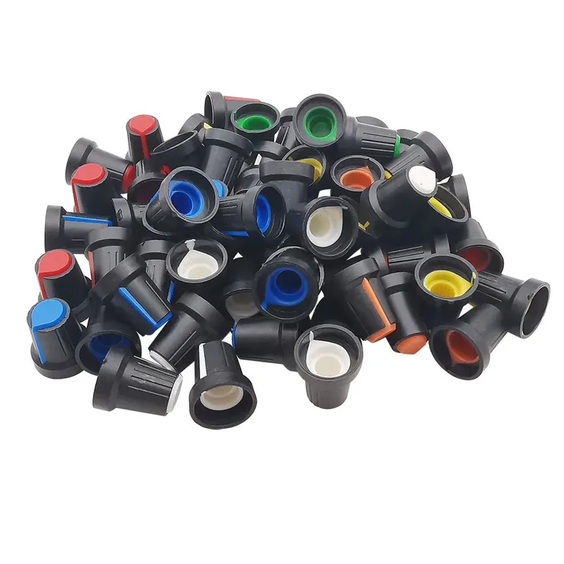Sárga-100db gomb WH148 Potenciométer gomb kupak AG2 6mm 15x17mm tengely furat Fehér Zöld Piros Kék Sárga Narancs színű Olcsóbb