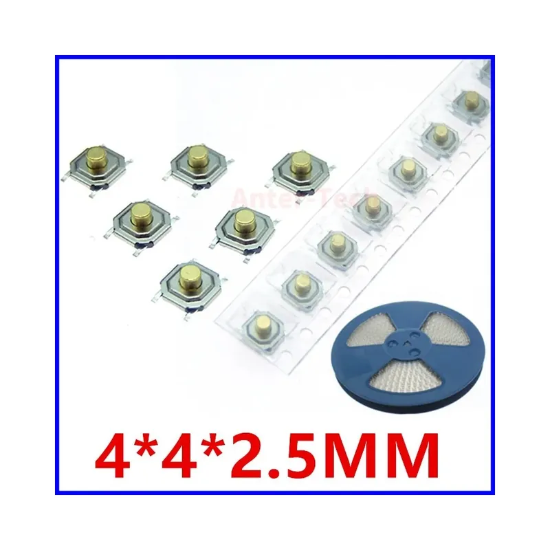 Bestseller 2,5MM-50db 5,2*5,2 Magasság 1,5-6,0 Nyomógomb 4 tűs Fém SMD Nyomógomb 12V Mikrokapcsolós Nyomógombos Kapcsoló Réz lábú