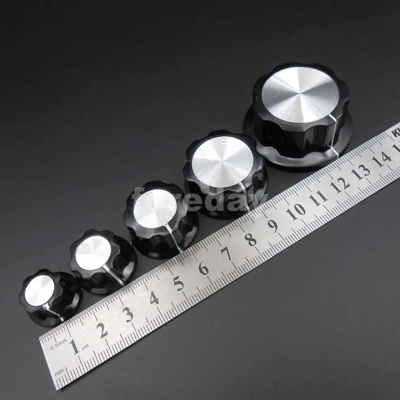 Olcsóbb A03-6,4MM-100db X Új MF-A01 A02 A03 A04 A05 Potenciométer gomb Bakelit gomb kupak Rézmag 6mm 6,4MM Erősítőhöz MF *FD749-754