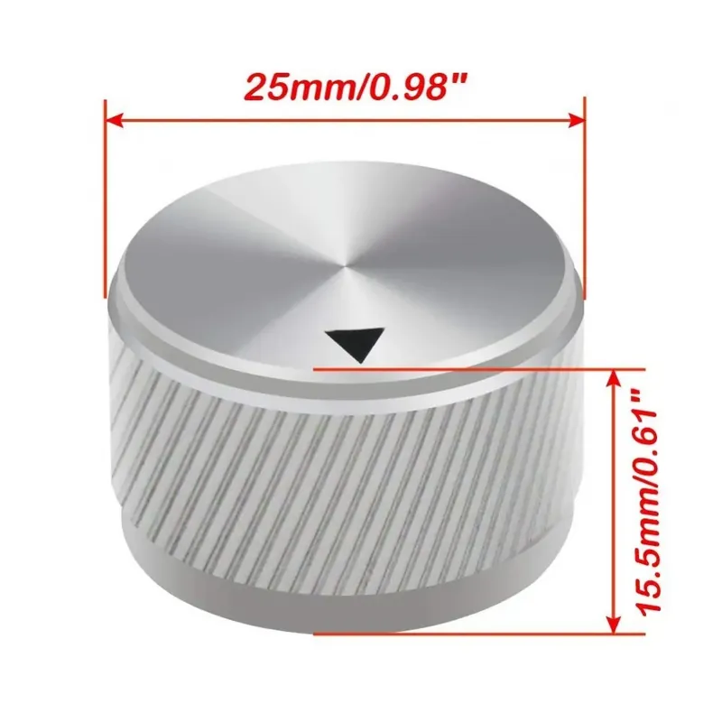 Ezüst színű-2db 25 x 15,5mm(Átmérő x Magasság) 6mm tengely Alumínium Forgatható Elektromos Potenciométer Audió gomb Rendeld meg most